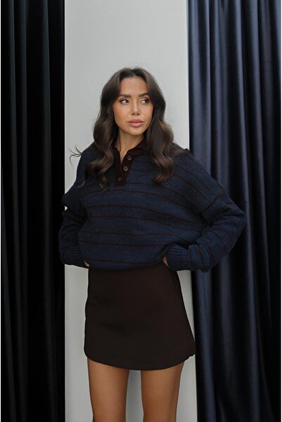 Havoş Lacivert Hecht Çizgili Polo Yaka Kazak