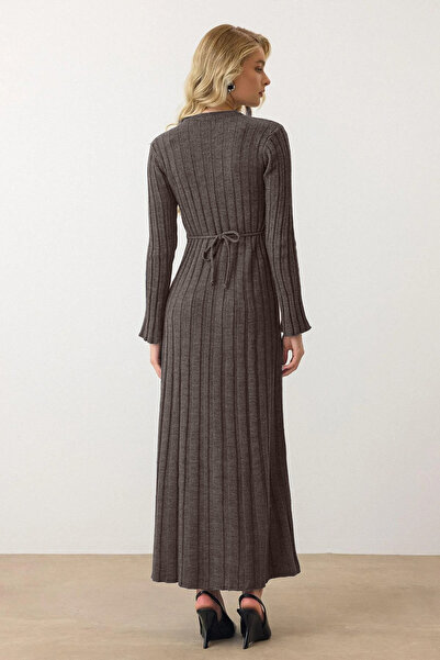 MAXXANA Beli Bağlamalı Dar Kesim Kalın Fitilli Uzun Triko Elbise - S-M-L İçin...