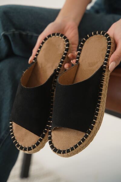 TRENDELLA Gray Suede Black Women's Slippers