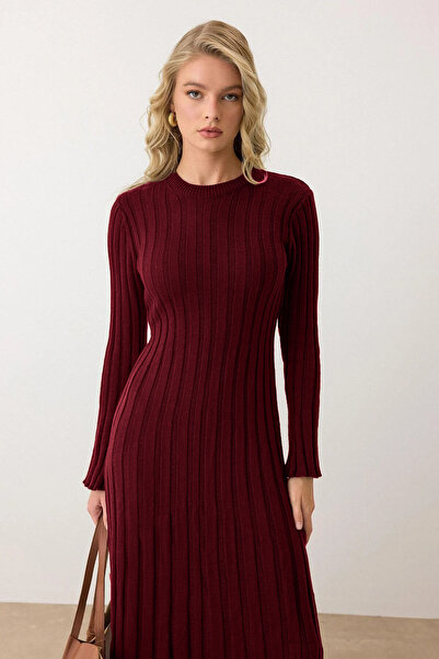 MAXXANA Tie Waist Slim Fit Thick Corded Fabric Long Knitwear Dress - Suitable...