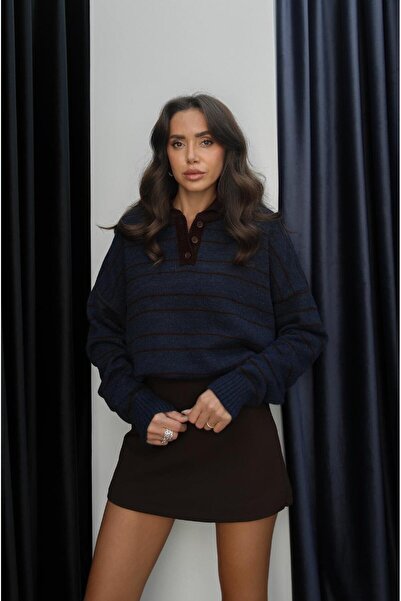 Havoş Lacivert Hecht Çizgili Polo Yaka Kazak