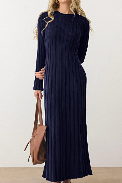 MAXXANA فستان تريكو طويل قماش مجدّل ضيق وسميك مع ربطة على الخصر - مناسب لمقاسات S-M-L غير مصنّع