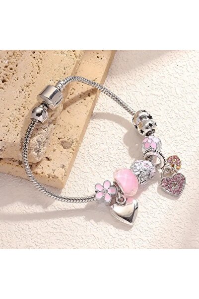 takantakana Yeni Tarz, Pembe Kalp Sade Şık Crystal Aşk , Sevgi Charmlı Bilekl...
