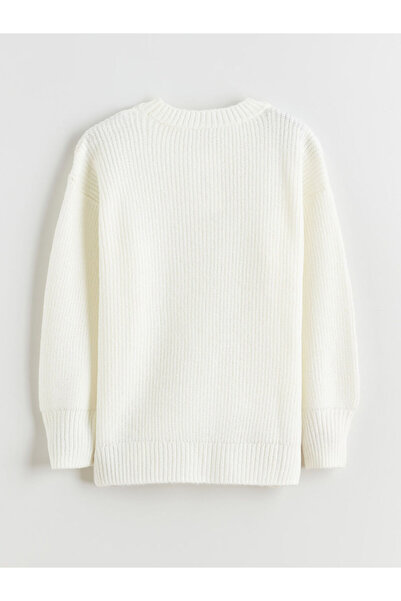 LC Waikiki Ecru Crew Neck Girls' Knitwear Sweater