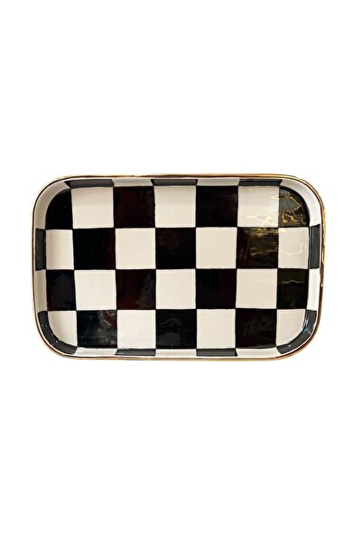ARTER Home Damalı Siyah Dikdörtgen Sunum Tepsi