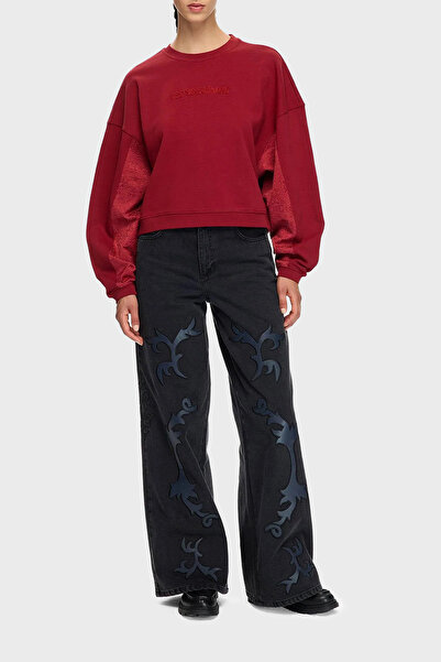 LES BENJAMINS Βαμβακερό χαλαρή εφαρμογή Crop Sweat με λαιμόκοψη ποδηλάτου SWEAT LB25FWTURFUSW