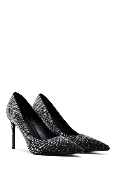 Derimod Kadın Siyah Taşlı İnce Topuklu Deri Stiletto 25WFD4910TS