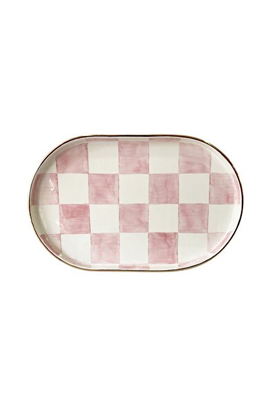 ARTER Home Damalı Pembe Oval Sunum Tepsi