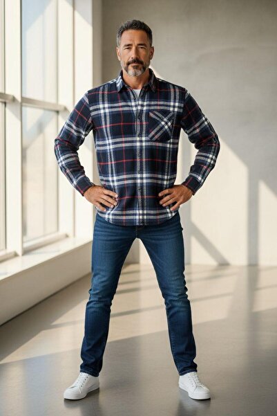 EREN STYLE Kışlık Pamuklu Uzun Kollu Cepli Erkek Oduncu Gömlek (Slim Fit)