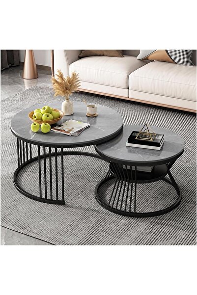 Generic 2-piece metal coffee table set - black and gray