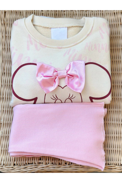 Pinkitokids Ribbon Detailed Girls' Sweatshirt and Leggings Set