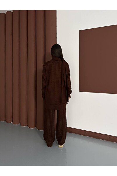 MEECY Knitted Patterned Scarf Knitwear Set