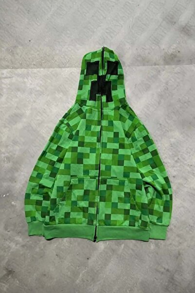 ARS Butik Creeper Y2K Unisex Fermuarlı Kapüşonlu Yeşil Sweatshirt