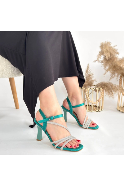 Erbilden Gloria Green Satin Heeled Shoes - Lisinya