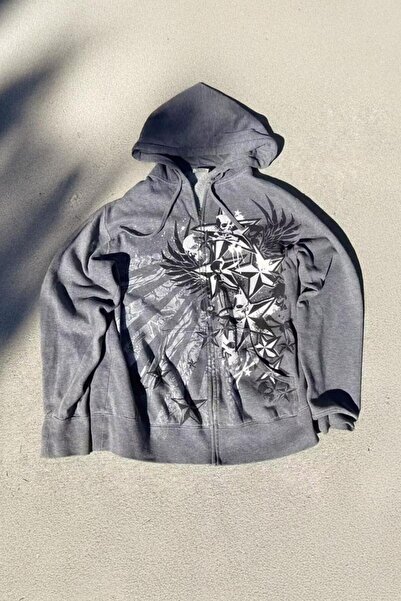 ARS Butik Gothic Punk Stars Skull Wing Fumé cu glugă Unisex Sweatshirt