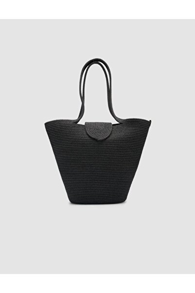 Cabani Rope Fabric Black Women's Beach Bag