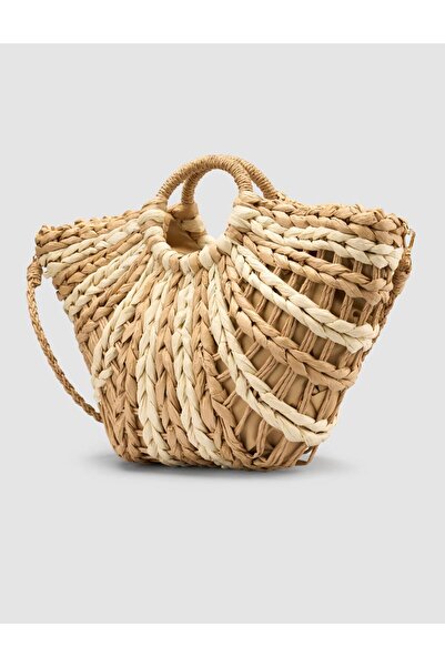Cabani Long Strap Double Color Straw Tan Bag