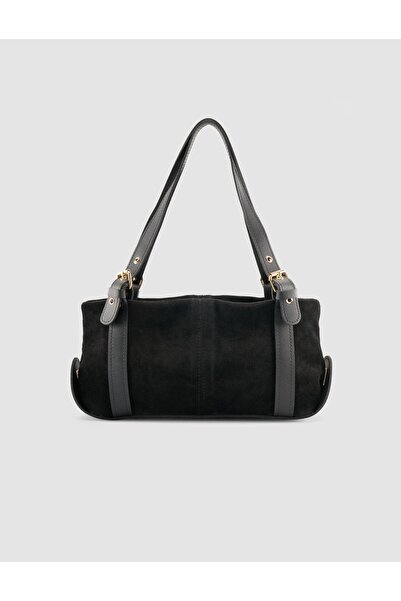 Cabani Black Suede Women's Bag with Belt Strap