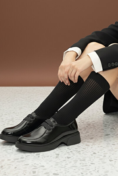 wanita milano Kadın Siyah Rugan Deri Bağcıklı El Yapımı Ortopedik Günlük Şık ...