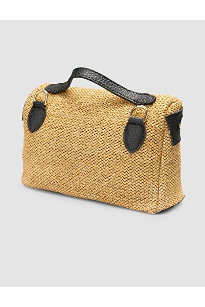 Cabani Straw Black Zipper Closure Bag