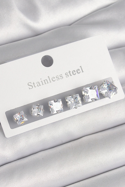 Lisinya 316L Steel Silver Color Square Zircon Stone Women's Earring Set - Tygoo