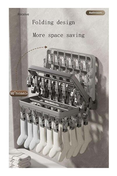 COOYA Clothes Drying Rack Wall Mounted,Foldable Clothes Airer with 26 Clips,Space Saver Clothes Dry Rack