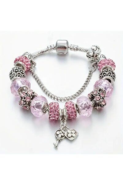 takantakana Yeni Tarz ,Pembe Crystal Şık Kalp , Aşk Sevgi Charmlı Bileklik, A...