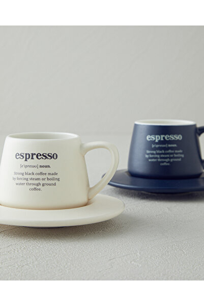 English Home Phoebe New Bone China 4 Piece 2 Person Coffee Cup Set 90 ml Navy Blue - Cream