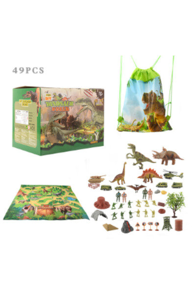 COOYA Dinosaur World Scene Game with Dinosaur and Soldier Model Carpet Toy Set,For 3+ Children