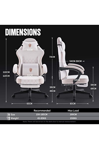 Gogoya Gaming Chair Fabric with Pocket Spring Cushion, High Back Ergonomic with Footrest (White)