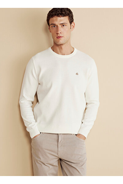 BROOKS BROTHERS Bisiklet Yaka Standart Ekru Erkek Kazak BBFW25MKL001