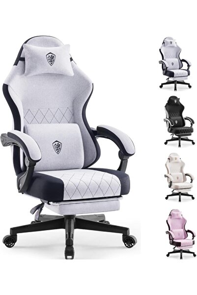 Gogoya Gaming Chair Fabric with Pocket Spring Cushion, High Back Ergonomic Chair with Footrest (Grey