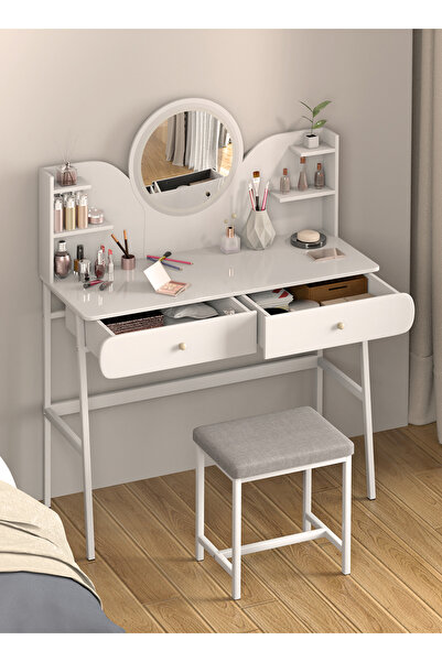 VariFurnx Bedroom Dresser Stool Set With LED Light Mirror And Drawers For Make Up Vanity Table