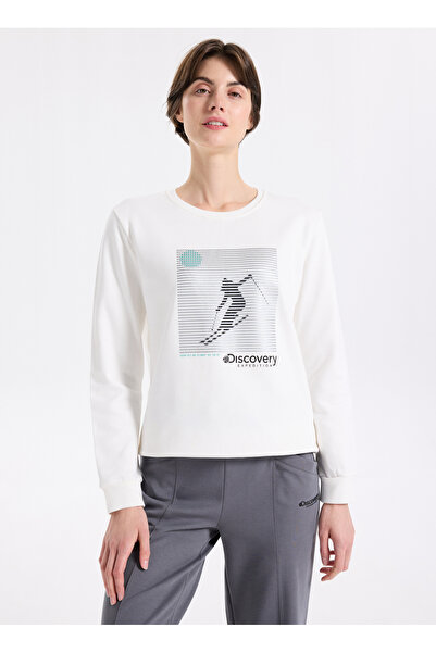 Discovery Expedition D5WL-SWT3613 Beyaz Bisiklet Yaka Relaxed Baskılı Kadın S...