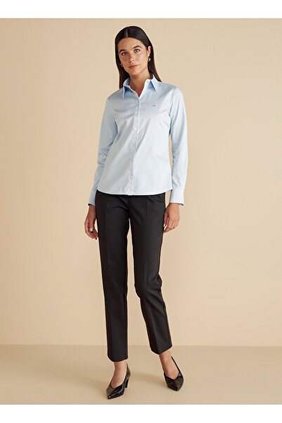 BROOKS BROTHERS Slim Fit Gömlek Yaka Mavi Kadın Gömlek Logo Nakışlı Business Gömlek