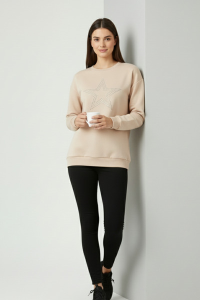 UNCİA OUTDOORS Women's Big Star Printed Oversized Sweatshirt Casual Hoodie