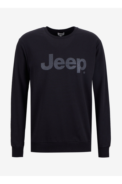 Jeep Bisiklet Yaka Baskılı Siyah Erkek Sweatshırt J5WM-SWT7692