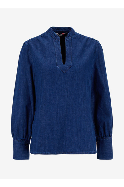 Lee Cooper Mock Neck Straight Dark Blue Women's Blouse 261 Lcf 242001 Shir Denim