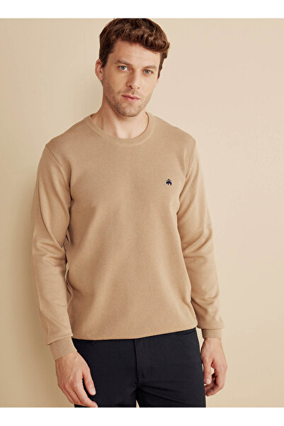 BROOKS BROTHERS Bisiklet Yaka Standart Camel Erkek Kazak BBFW25MKL001