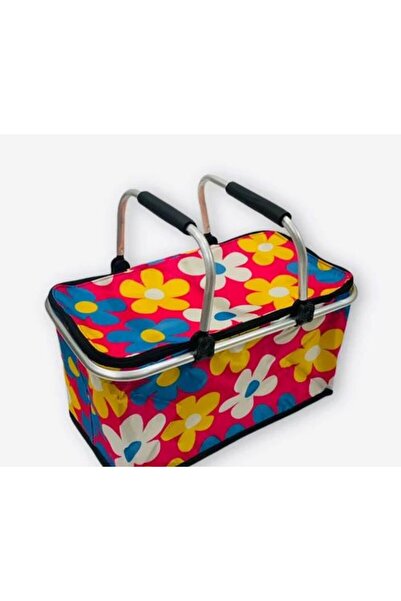 Generic Picnic Basket with Flower Design, Foldable Outdoor, Travel Storage Basket with Handle and Zip
