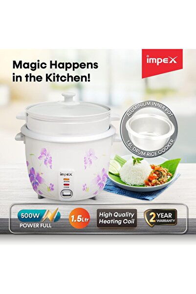 İMPEX Electric Rice Cooker RC2802 - 1.5L, 500W, Keep-Warm, Cool-Touch, Includes Measuring Cup & Spoo