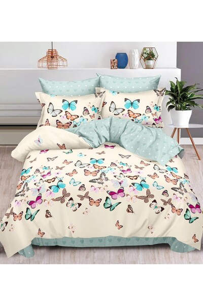 Casa de Vis Set lenjerie de pat dublu, 6 piese, bumbac satinat, 220 x 230 cm,...