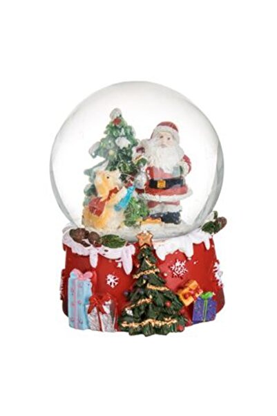 SHOPIENS Glob de zăpadă decorativ - Moș Crăciun cu brad, câine și bază roșie ...