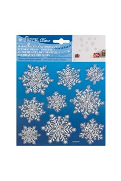 SHOPIENS Autocolante decorative de Crăciun cu fulgi de zăpadă argintii în relief, 18 x 23 cm