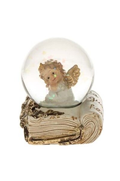 SHOPIENS Glob de zăpadă decorativ de Crăciun - Înger ecru pe bază de carte, 6 cm