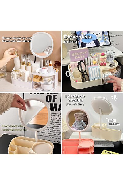 Generic Makeup Organizer with Rechargeable LED Mirror & 2 Drawers