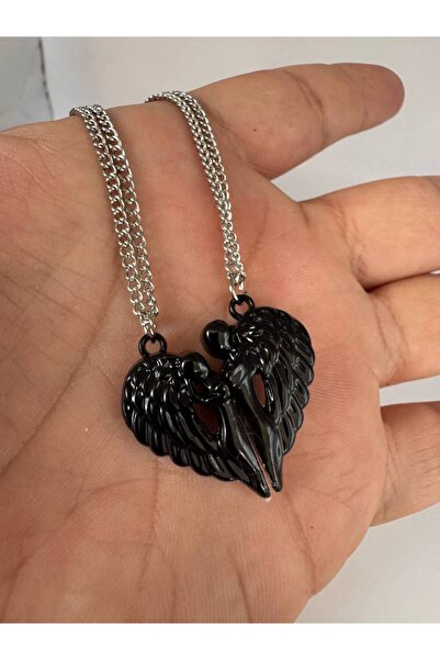 Herşey Nota Mıknatıslı Siyah Melek Kanadı Çift Kolye – Arkadaşlık & Sevgili İ...
