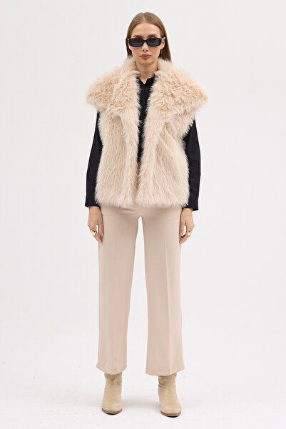 LEBOLLE Kadın Premium Yakalı Suni Kürk Yelek