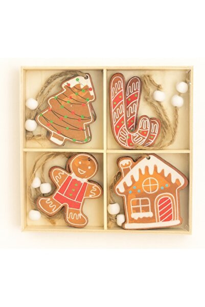 OEM Set de 12 ornamente de Crăciun din lemn cu tematică de turtă dulce, 6×5 c...