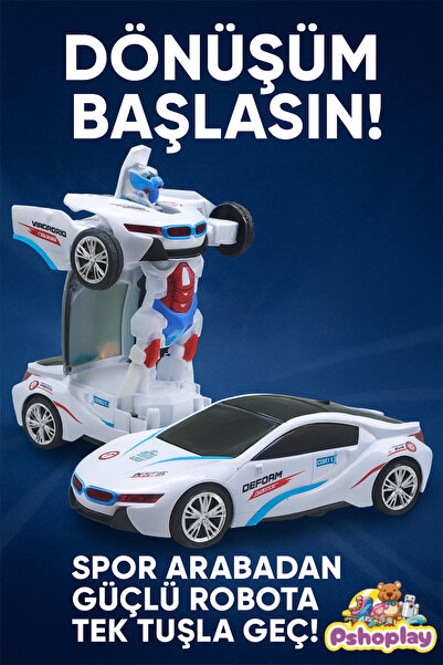 Pshoplay Işıklı Dönüşen Pilli Robot Araba – Spor Araçtan Güçlü Robota!